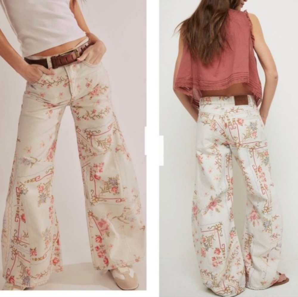 We The Free Floral Wide-Leg Cream Patterned Jeans - Picture 4 of 5